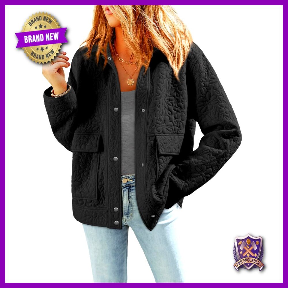 Jacquard Button Down Shacket Jacket Casual Long S… - image 1